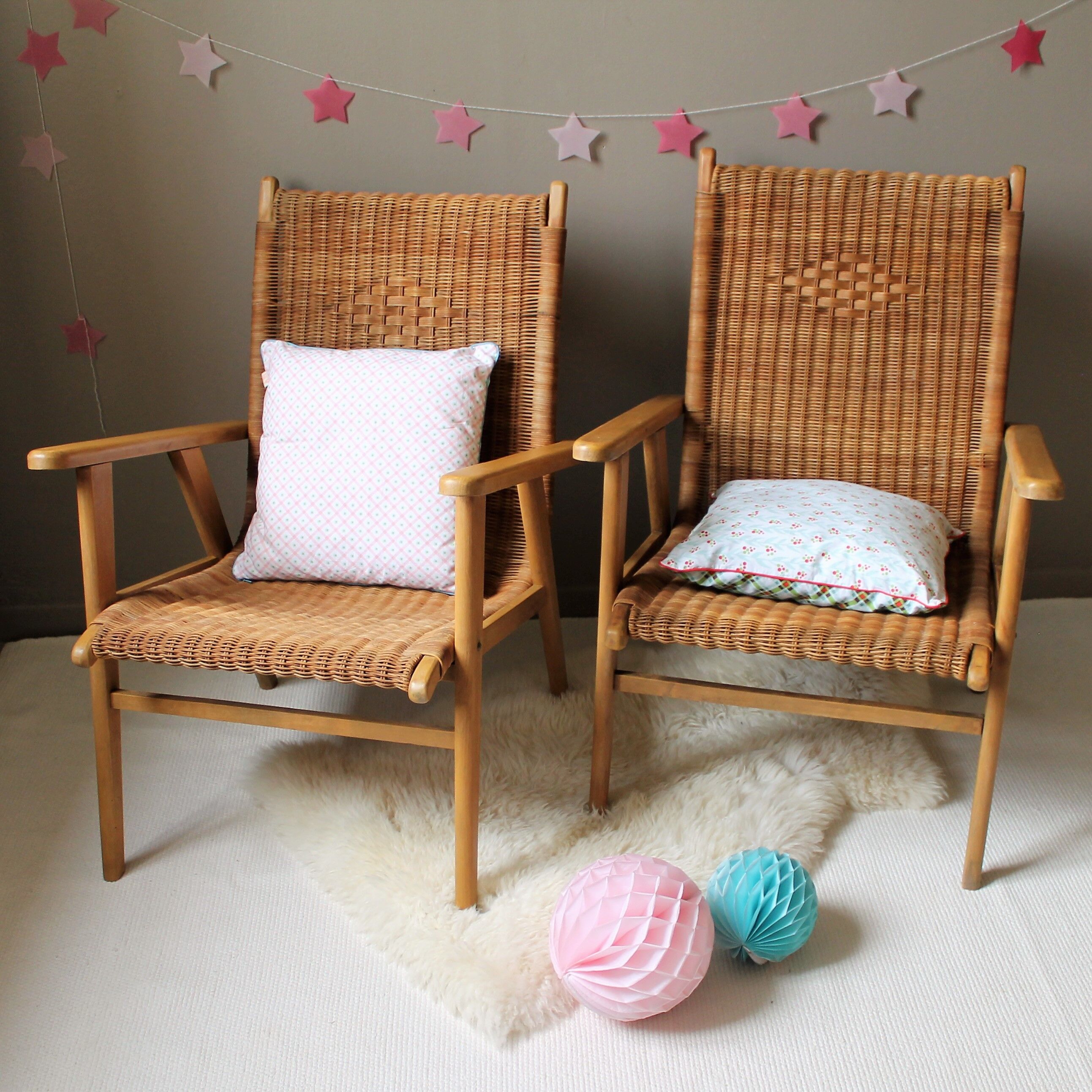 Se of Vintage rattan armchair