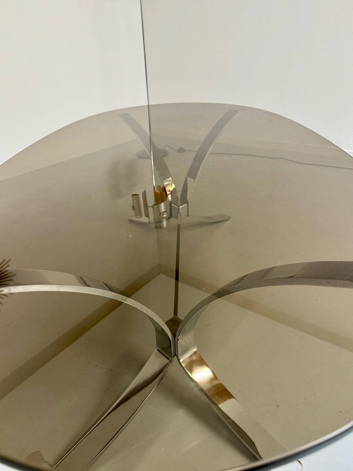 Old metal coffee table with smoked glass, Italian design, 70s vintage