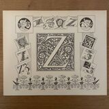 Lithographie gravure alphabet lettre Z de 1897