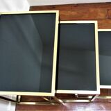 Three coffee tables trundle brass and glass black design 70s