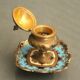 Enamel inkwell partitioned on bronze early 20th