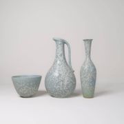 Mid-century modern three-piece ceramic set by Rörstrand, Gunnar Nylund, Sweden, 1950s.