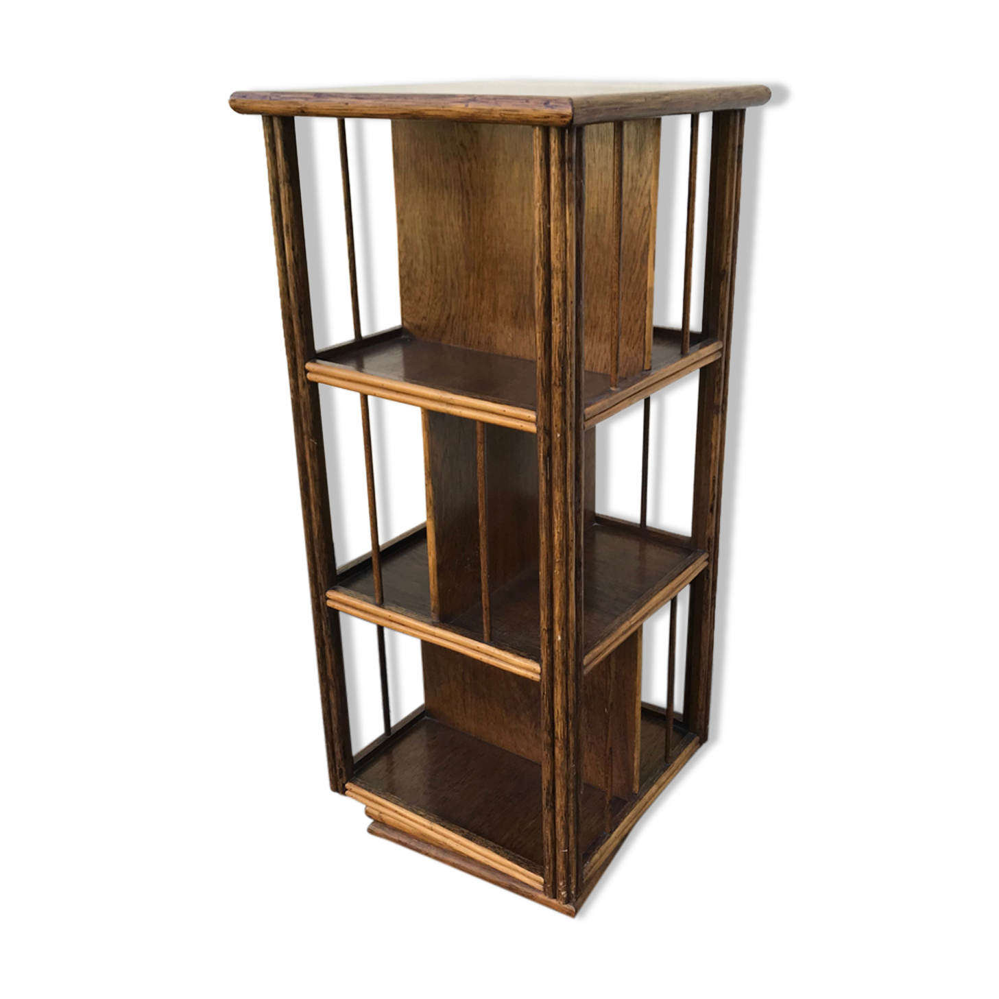 Rotating bamboo-wicker shelf vintage 1970