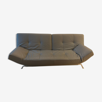 Smala sofa in grey leather by Mourgue Pascal, Cinna edition