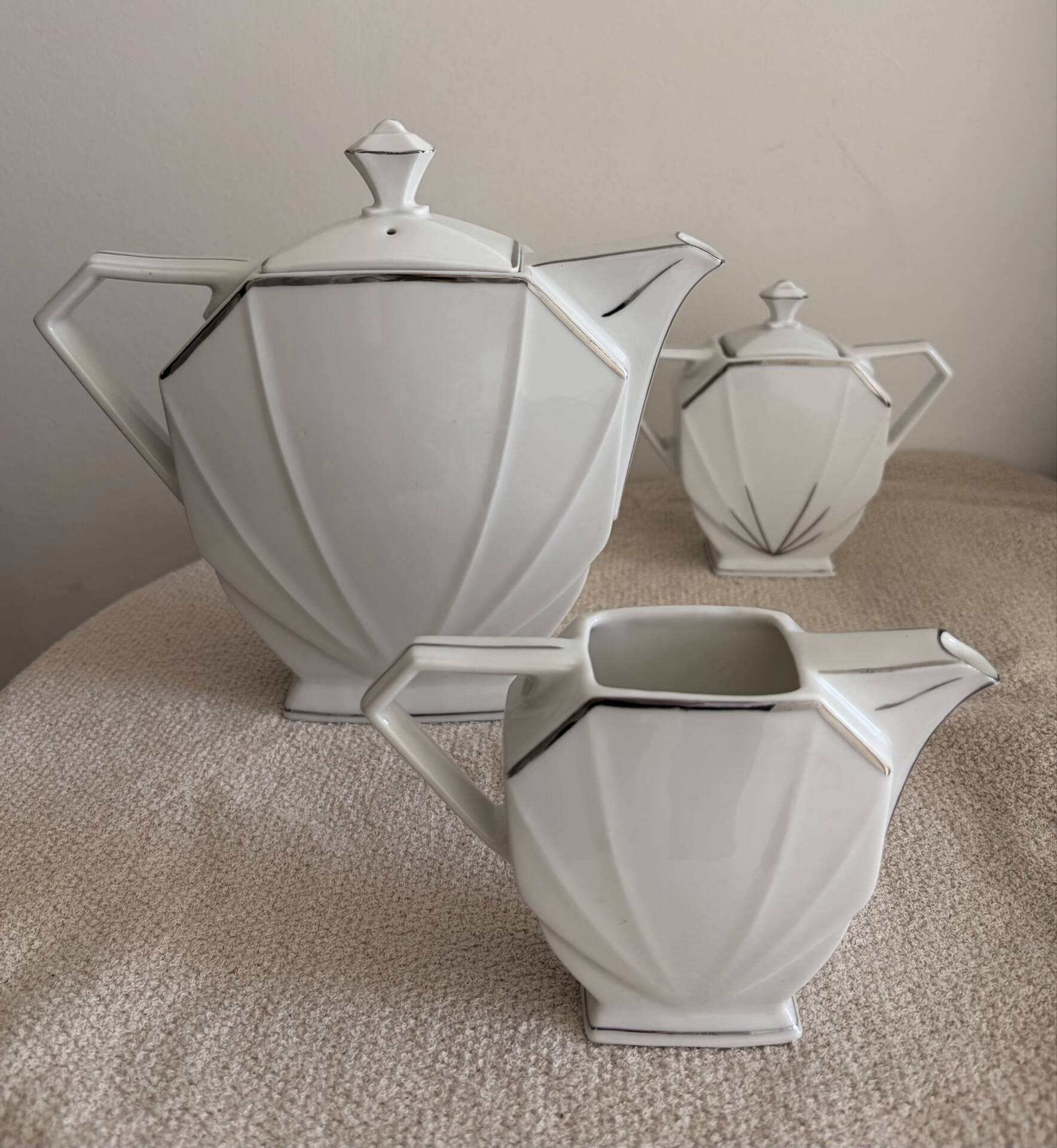 Art Deco Porcelain Coffee/Tea Trio by Victoria Czechoslovakia, 1930s