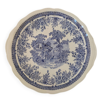 Plat à décor pastoral en faïence bleue KG Lunéville décor grand feu