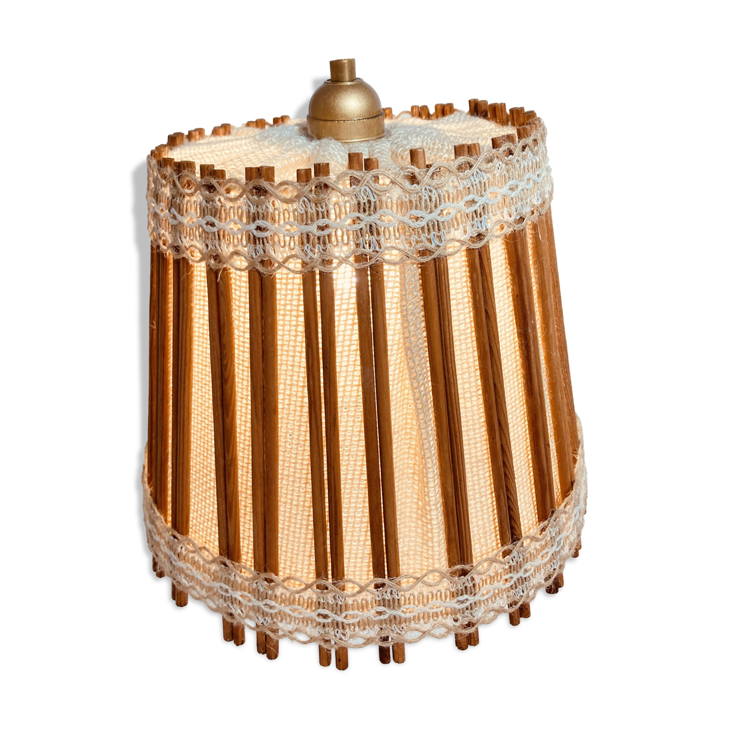 Vintage fabric and wood pendant light