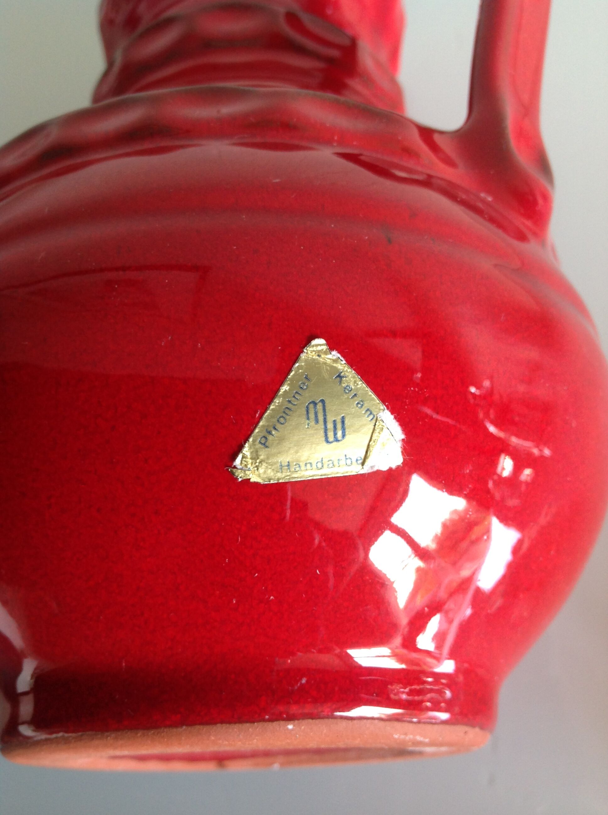 Fat Lava red ceramic vase by Pfortner Keramik / vintage 60s-70s