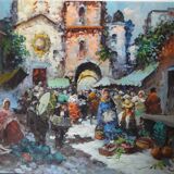 Neapolitan market scene, Oil on canvas 81 x 61 by Giovanni GUIDOTTI