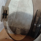 Round mirror 70s smoked glass, 2 appliques