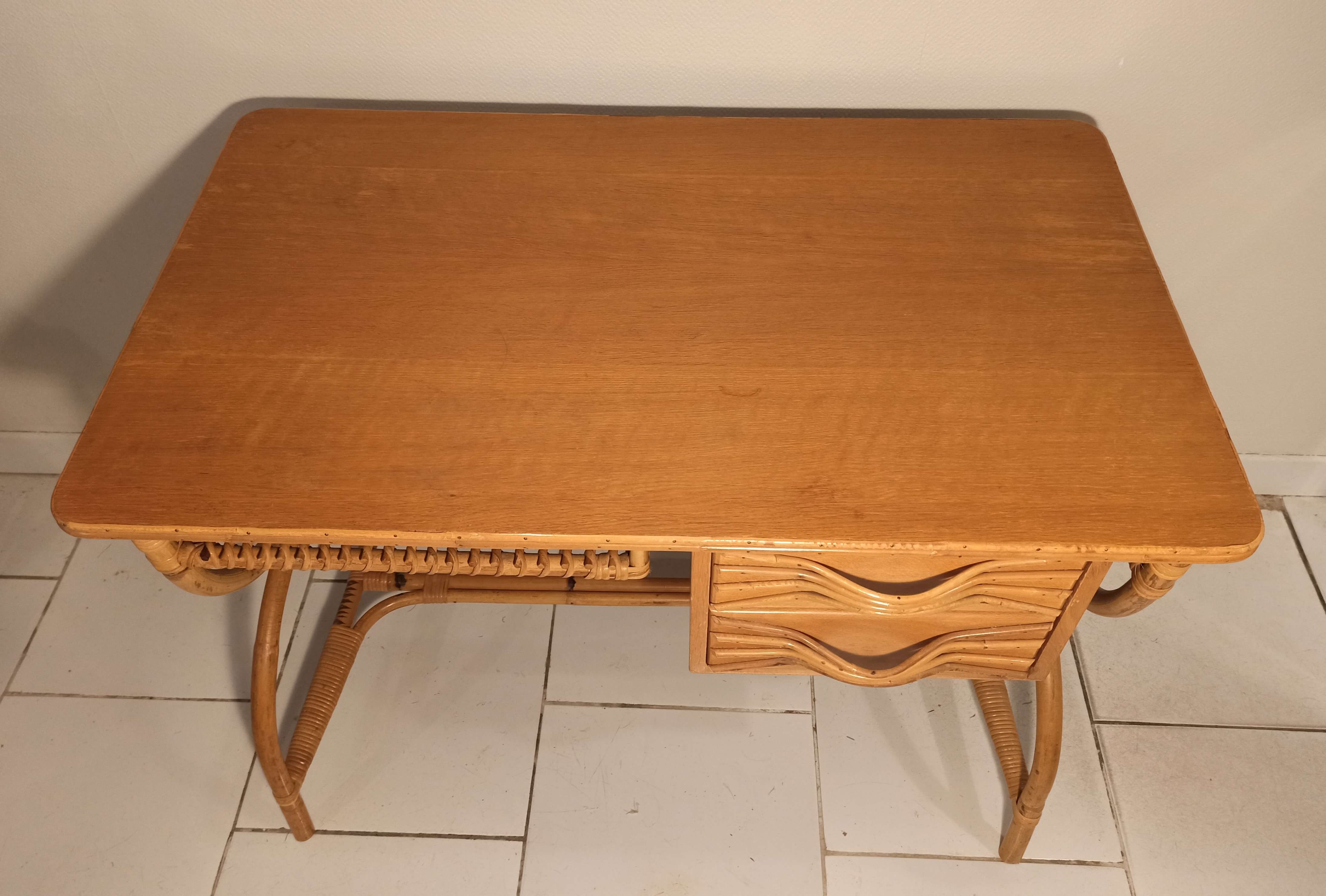 Louis Sognot vintage rattan desk and chair