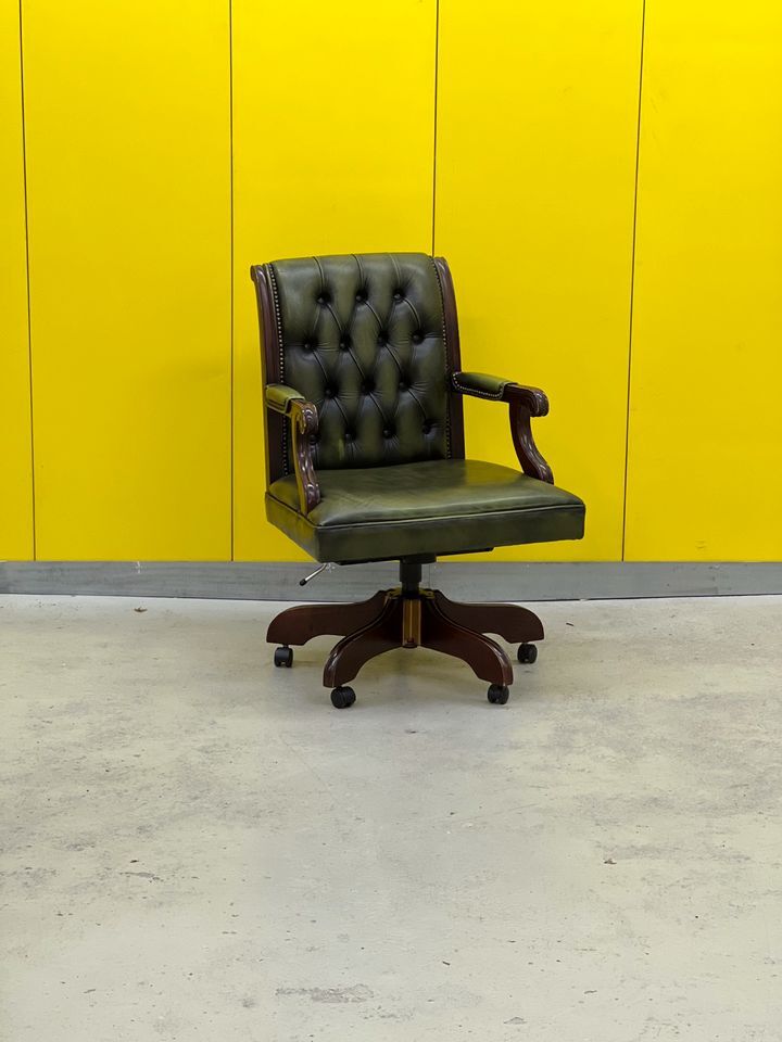 Vintage Green Leather Chesterfield Gainsborough Swivel Desk Chair