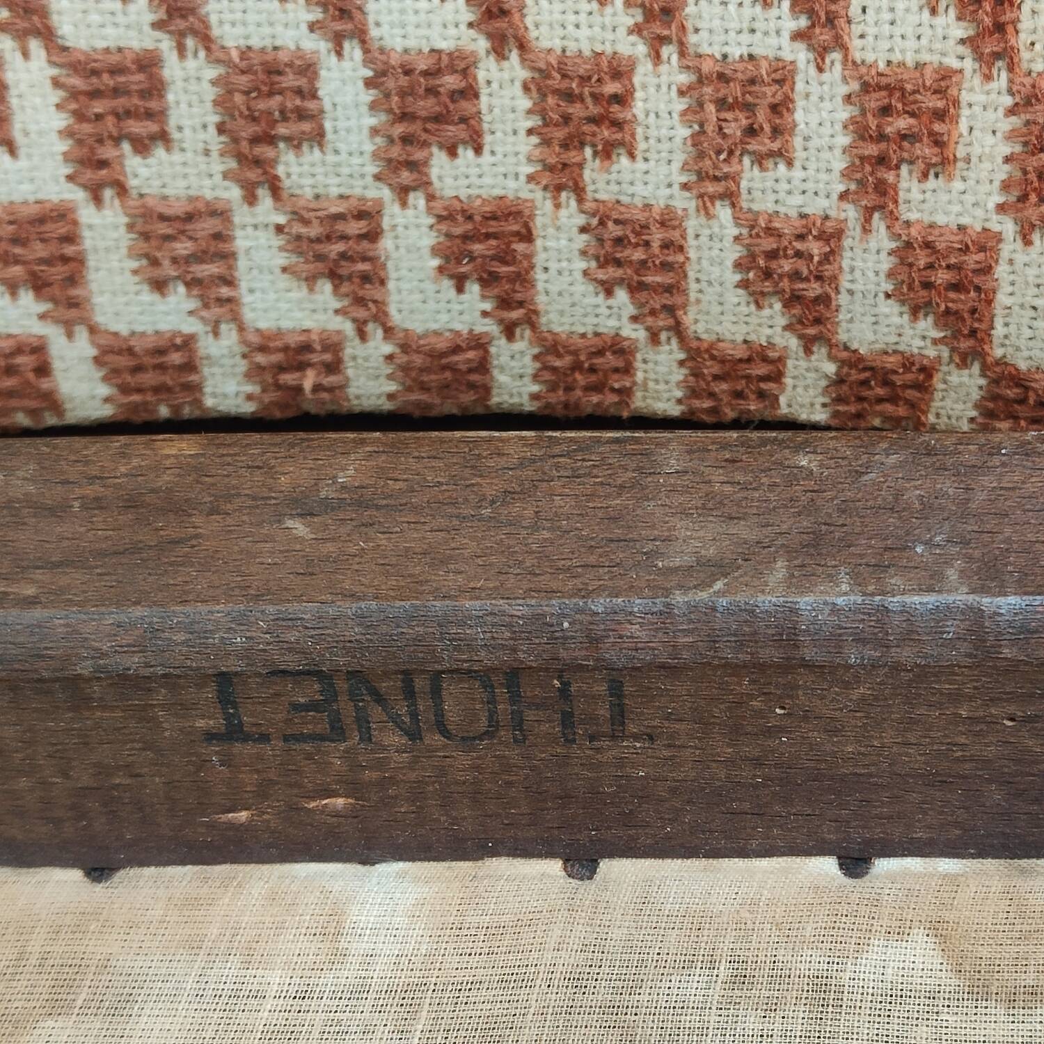 Set of 4 Thonet Art Deco chairs, 1930s, fabric and walnut