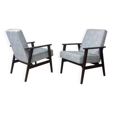 Pair of Henryk Lis 300-190 armchairs, 1970s, heathered grey-blue fabric. Ref: