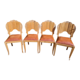 Set of art deco chairs in wood and skaï