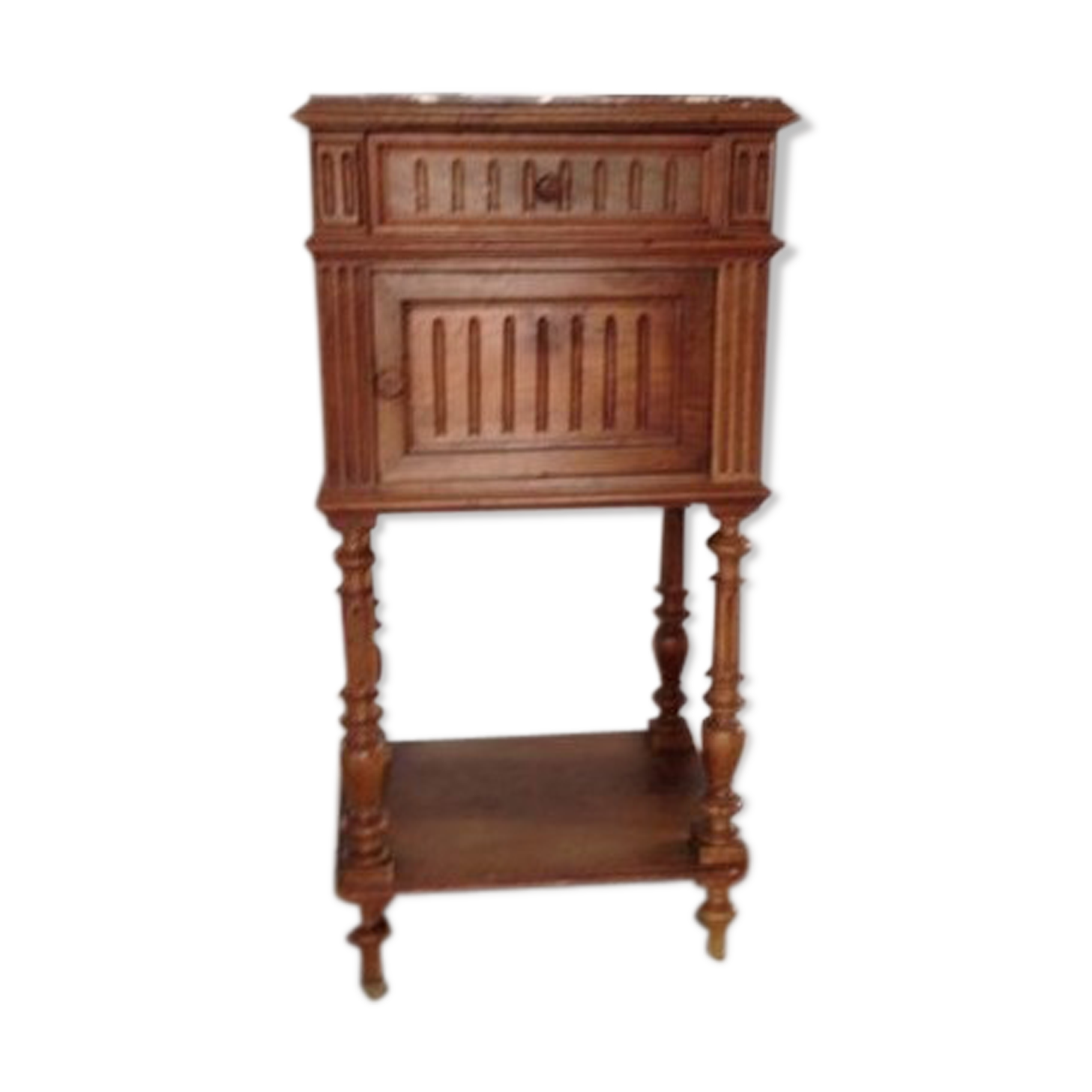 Old wooden bedside table and marble tray