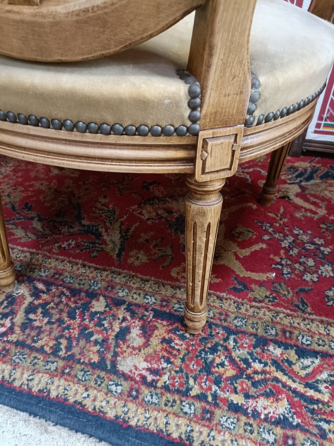 Pair of armchairs medallion Louis XV style, yellow velvet