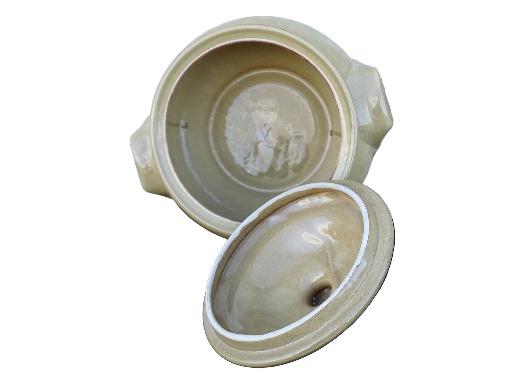 Soupière vintage française en céramique à glaçure jaune