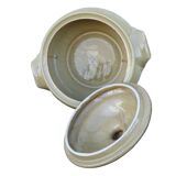 Soupière vintage française en céramique à glaçure jaune