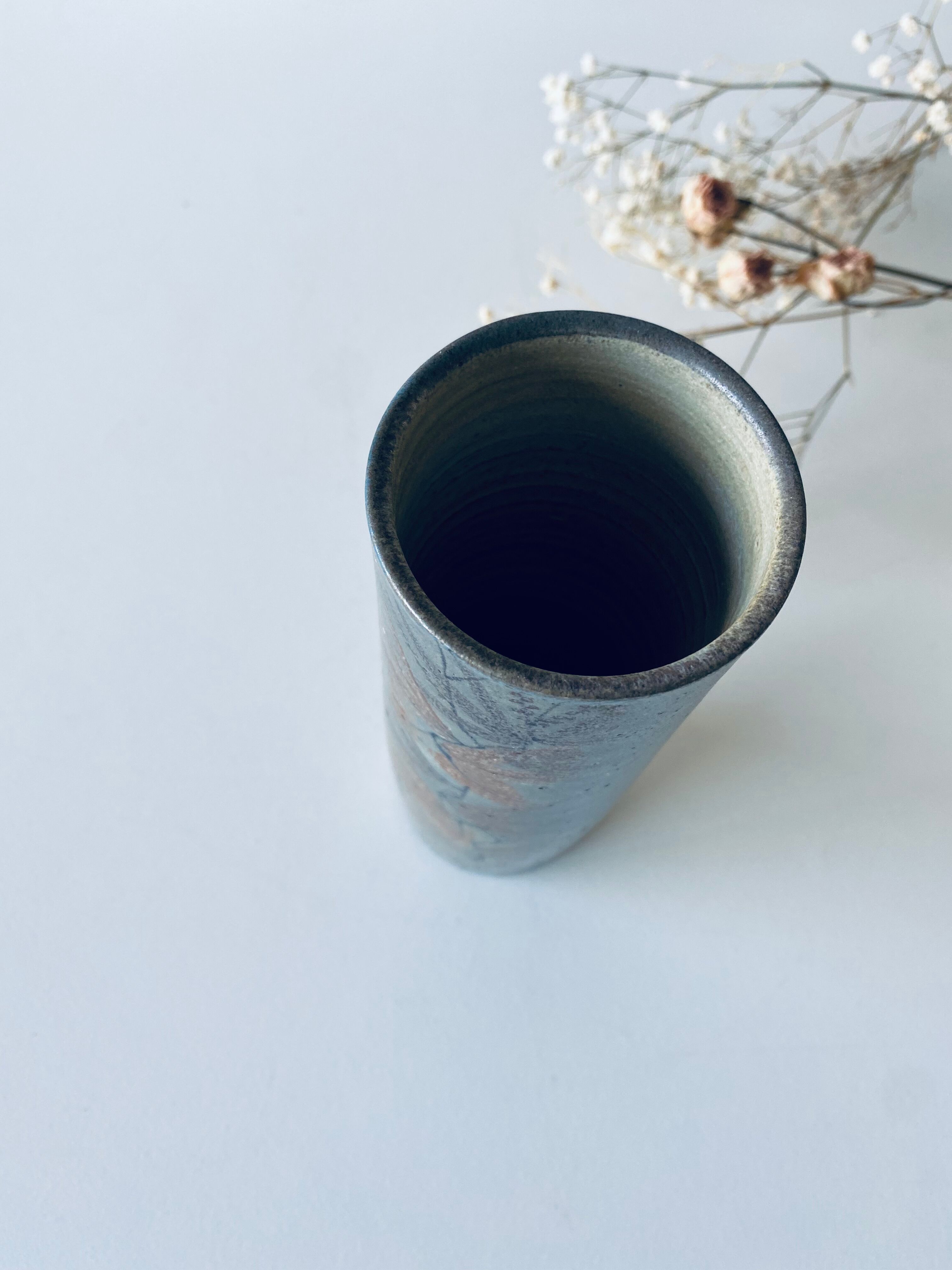 Signed ceramic tubular vase