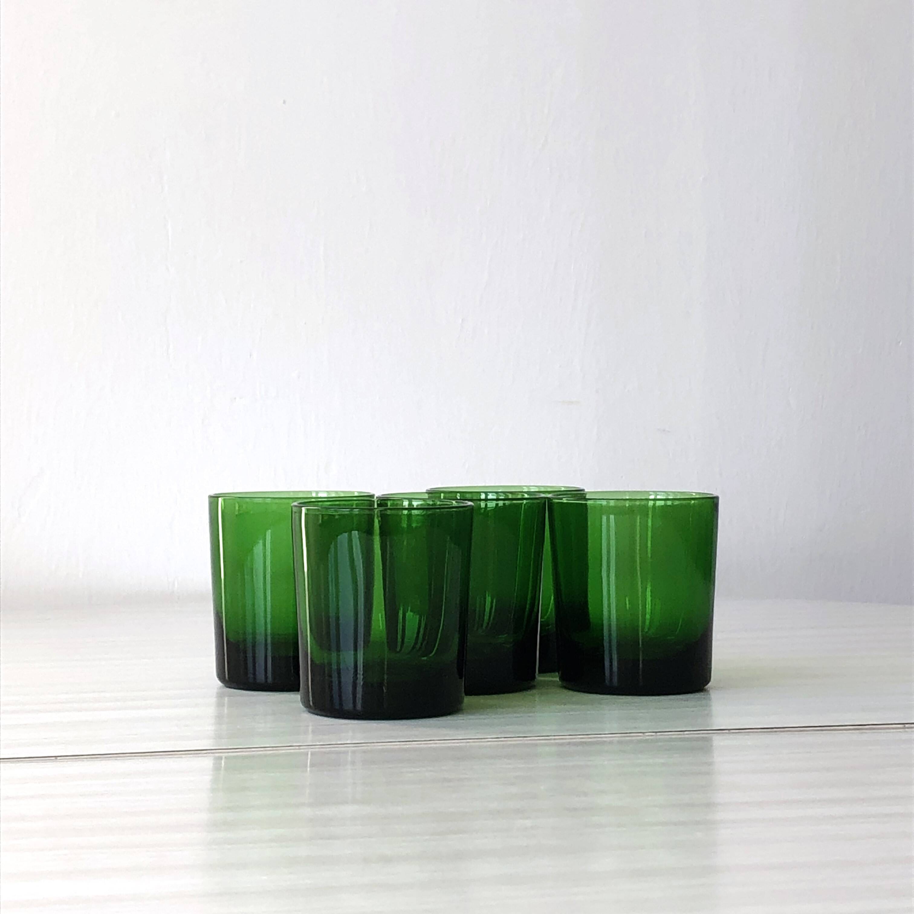Set of 5 Luminarc green tumbler glasses