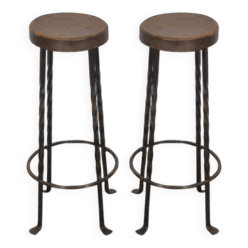 Pair of wrought iron stools
