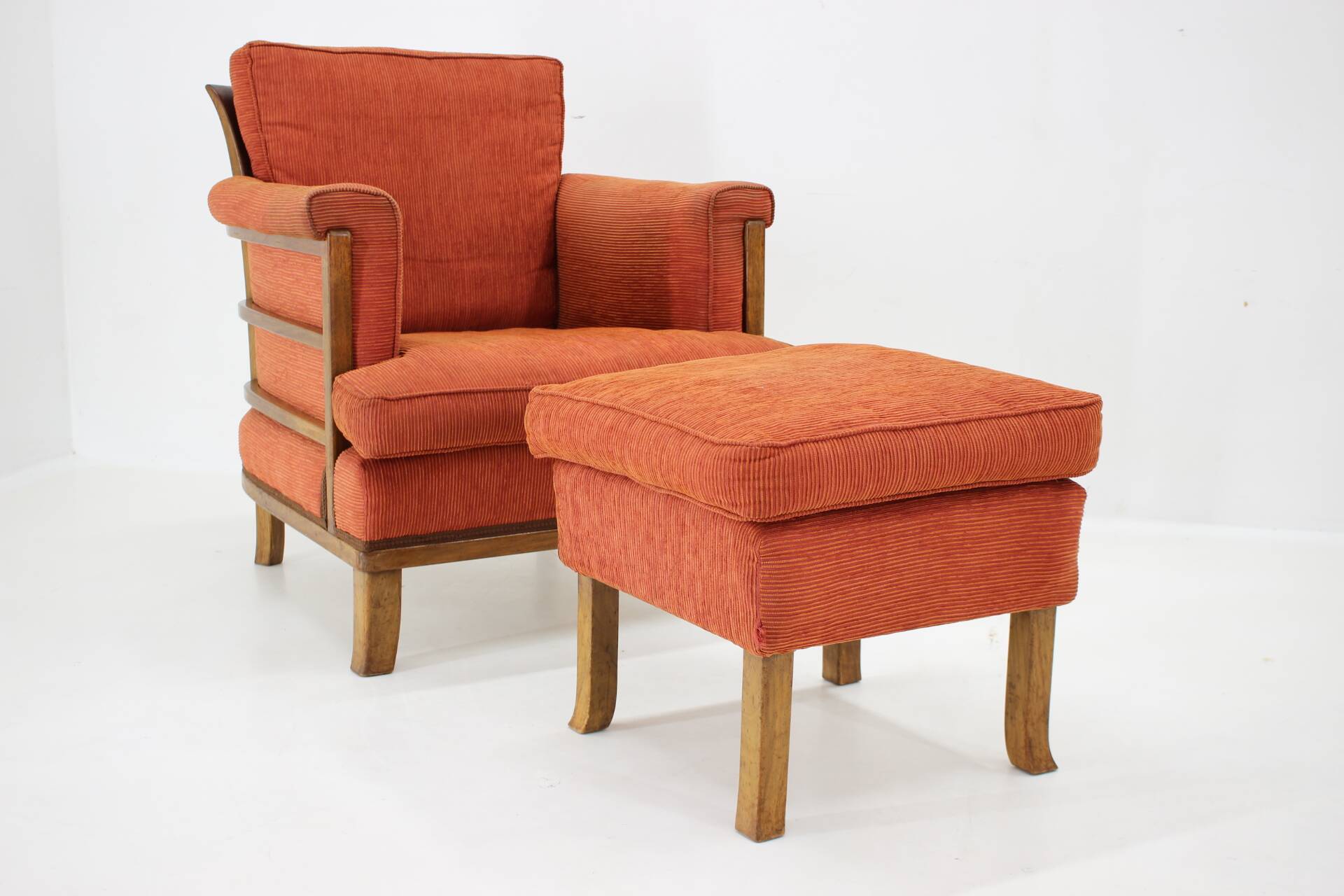 1930s art deco armchair with tabouret, czechoslovakia