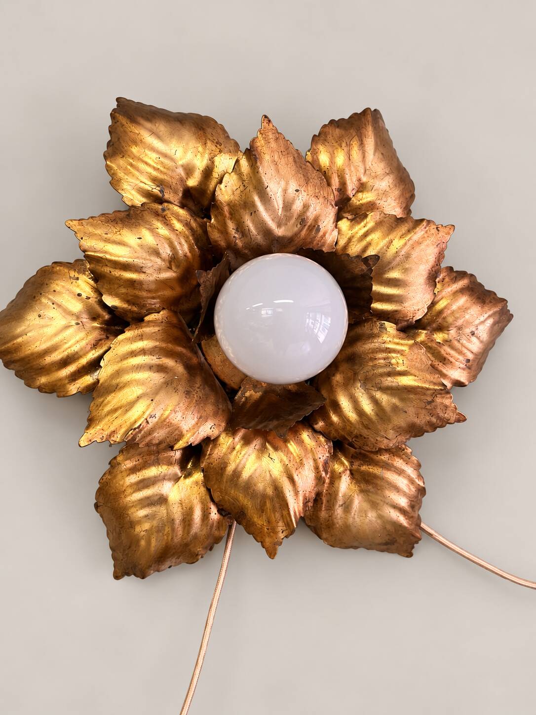 Pair of gold metal flower wall lights – 1960s/70s