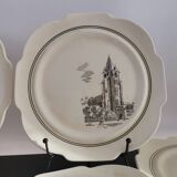 Series of 12 dessert plates and its cake tray Gien Paris Monuments