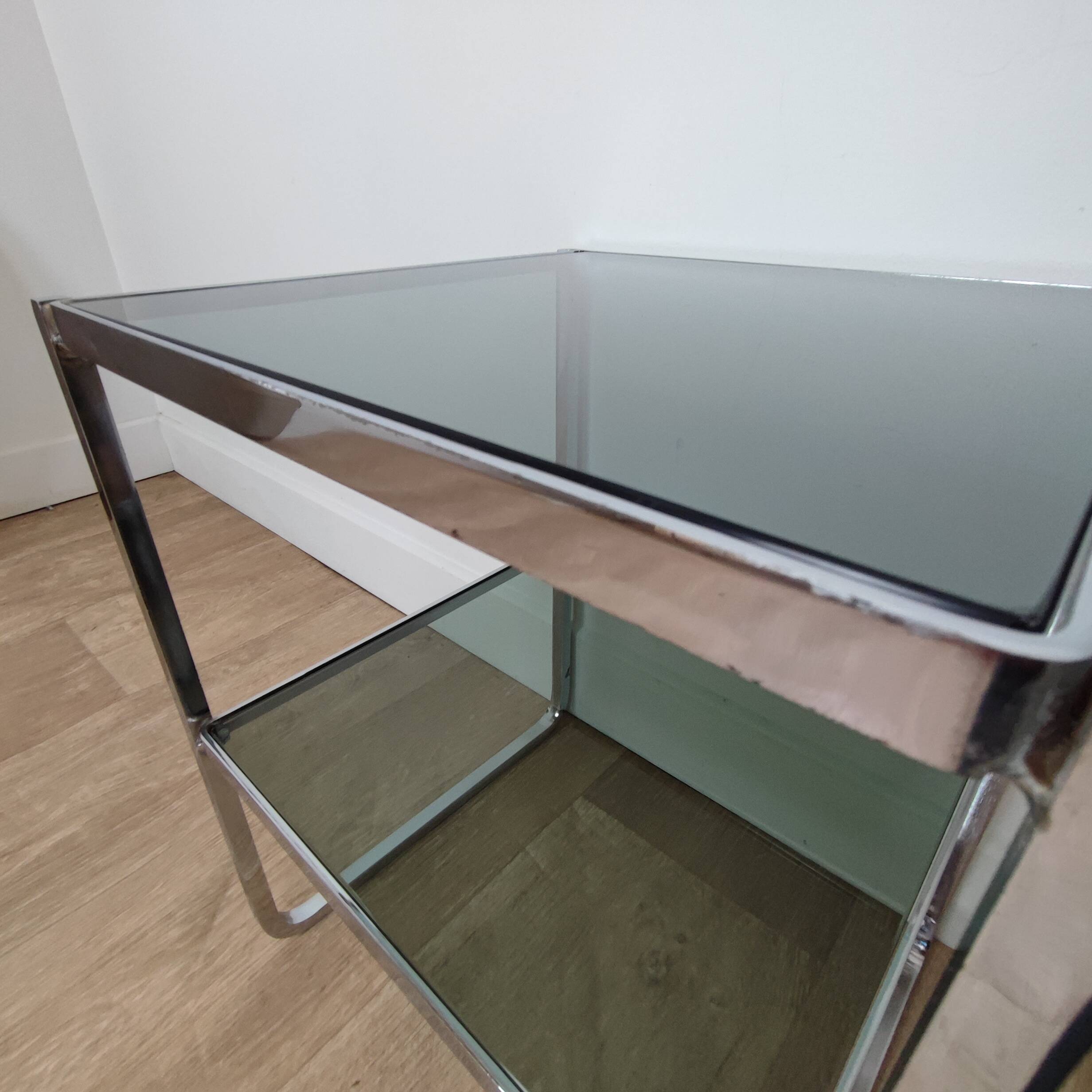 Chrome and glass side table