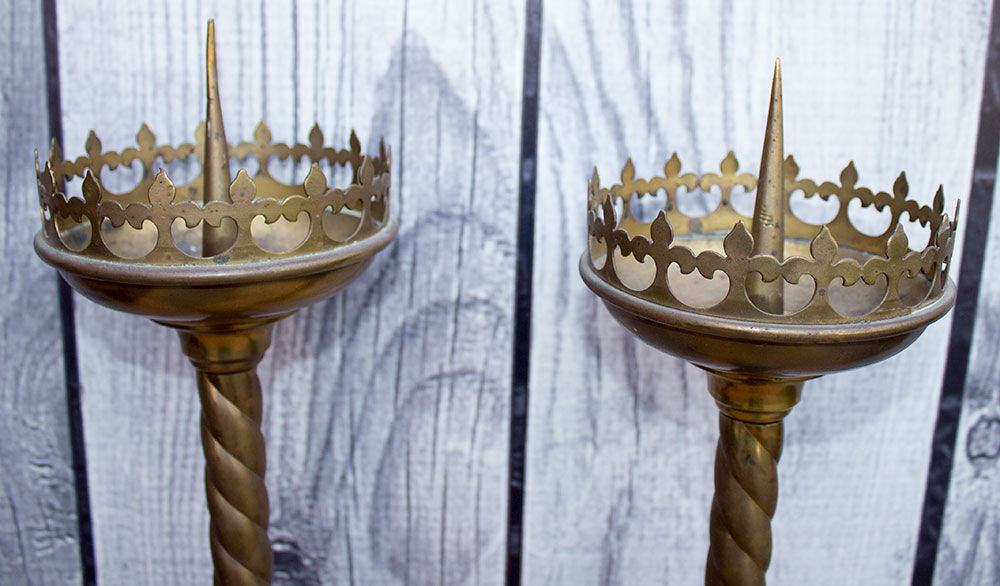 Old pair of church brass candlesticks 56 cm