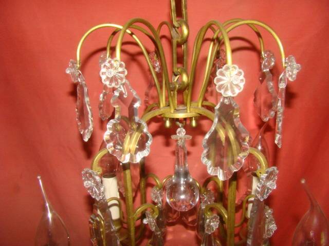 Bronze and crystal chandelier with 4 arms from the early 20th century