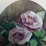Ancient watercolor of roses blooming in a rustic pot