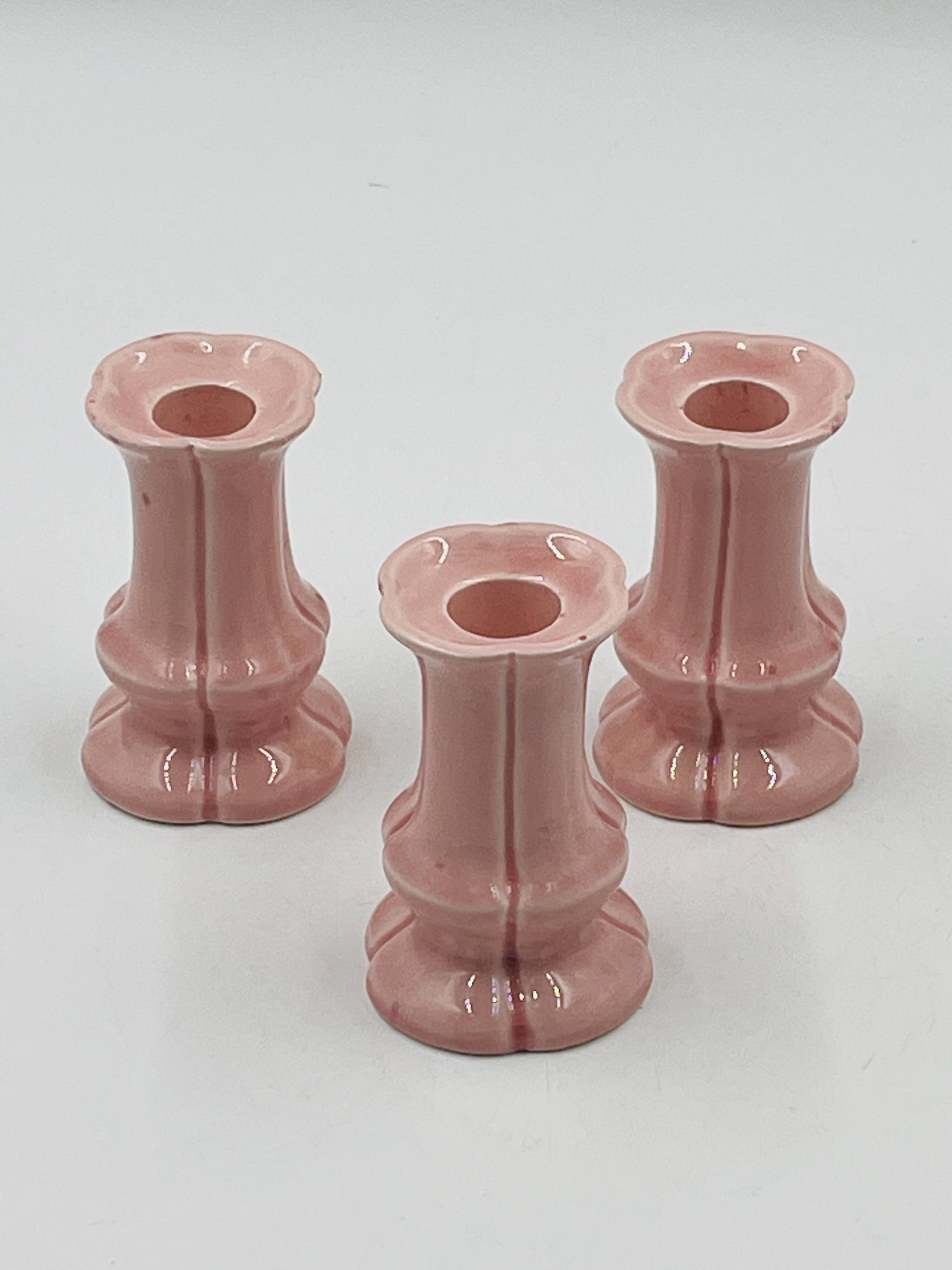 Set of 3 pink ceramic candle holders