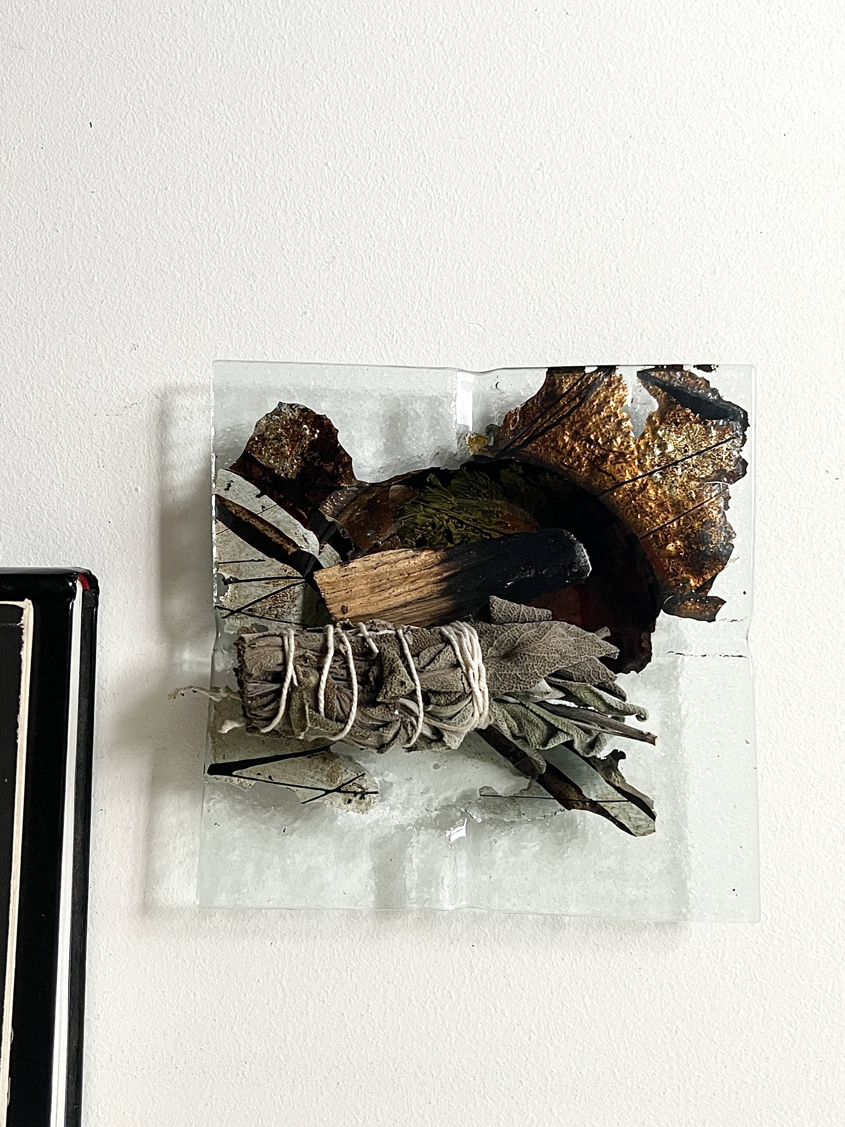ashtray abstract painting in melted glass, around 1970