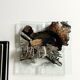 ashtray abstract painting in melted glass, around 1970