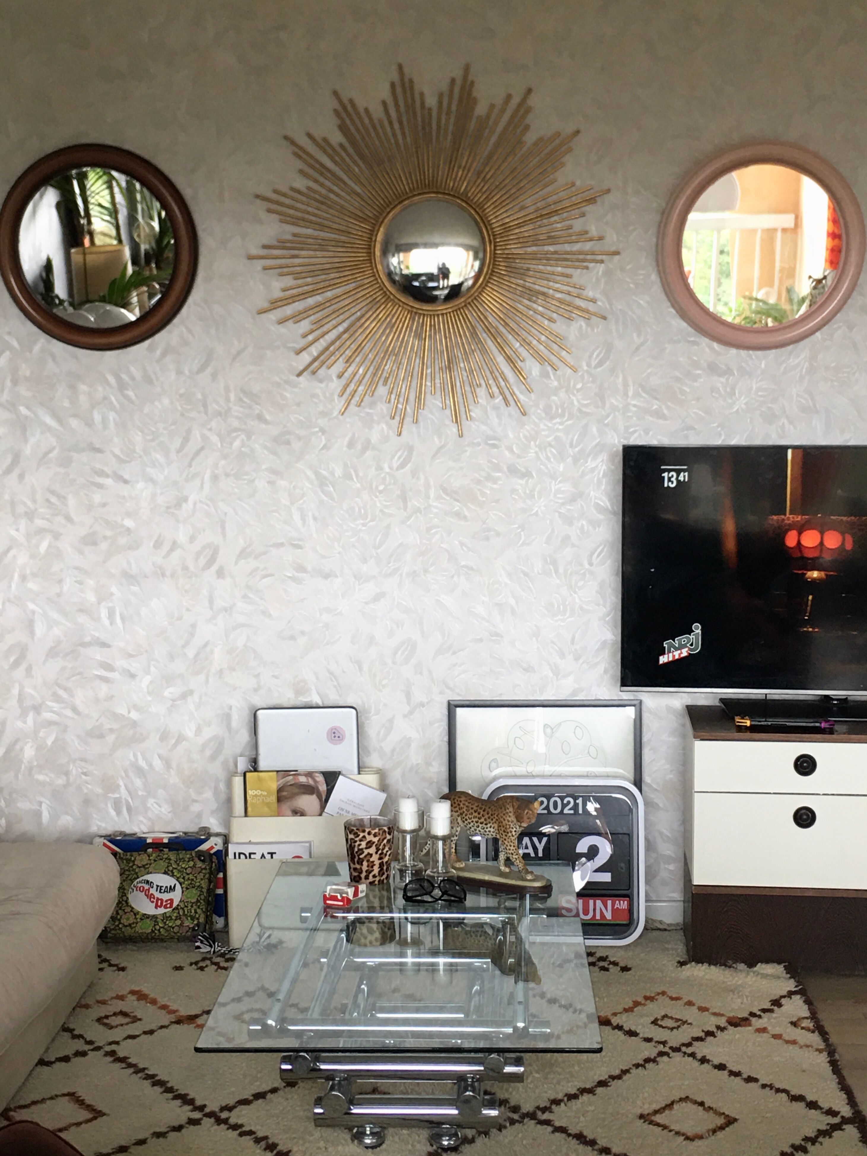 70s round mirror 53cm
