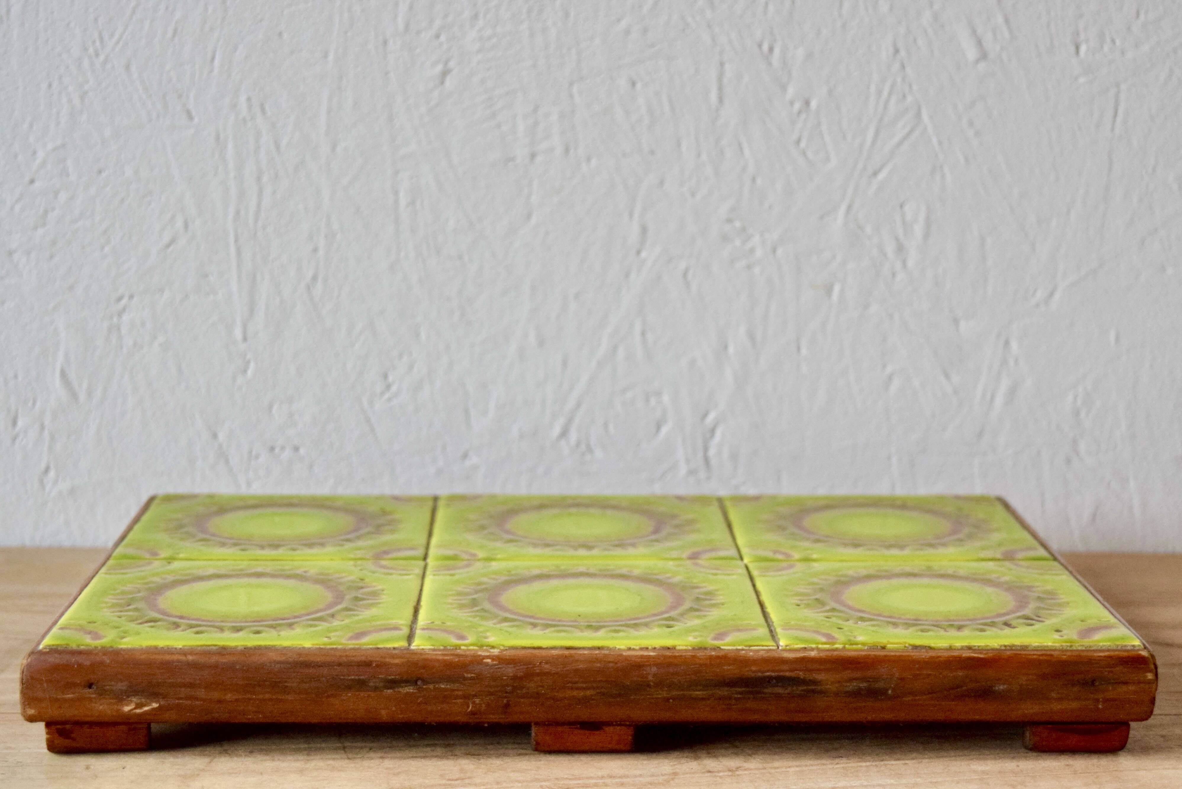 Large vintage glazed ceramic trivet
