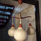 Scandinavian 3-light teak chandelier