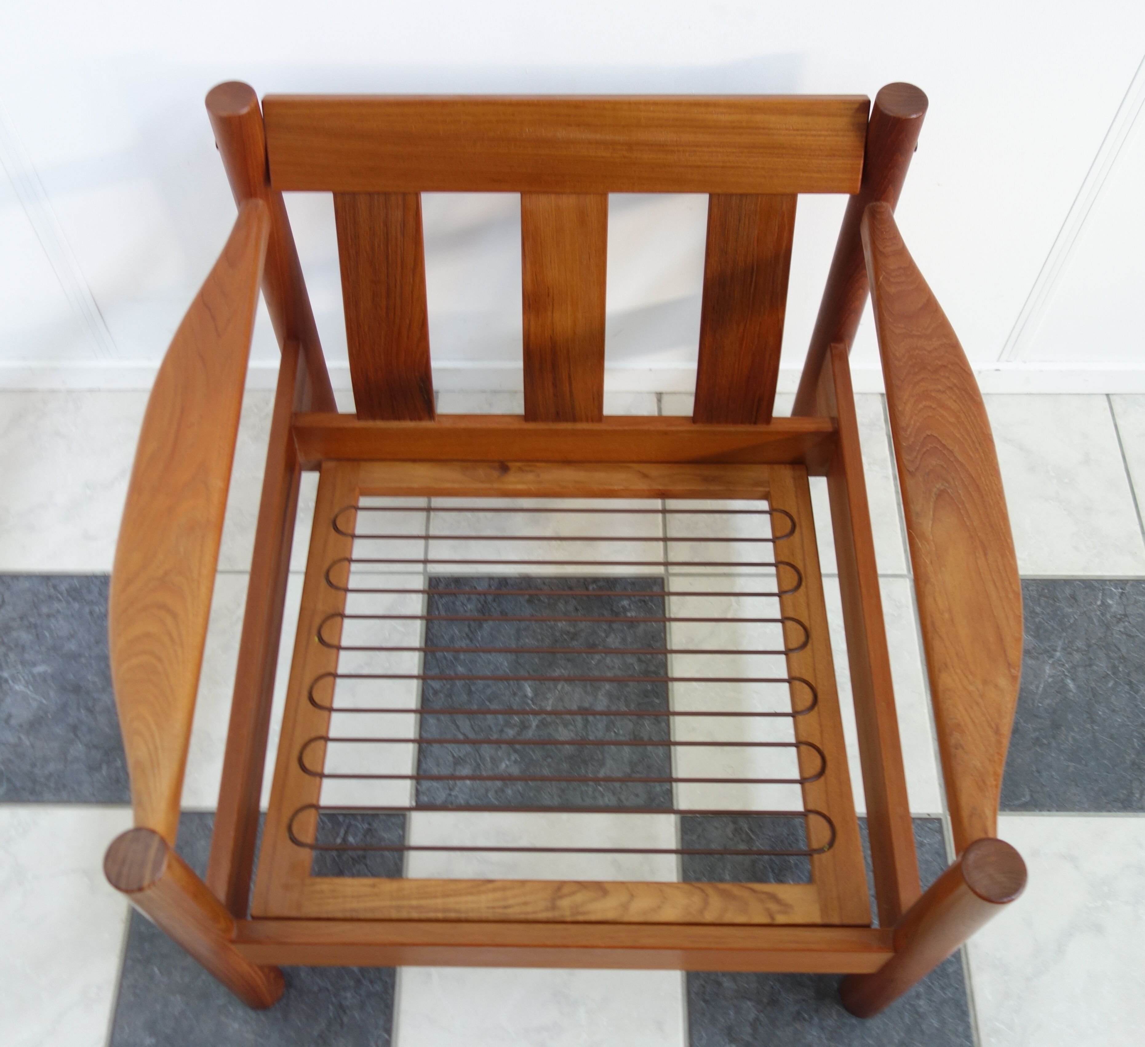 Teak danish chair with light grey upholstery