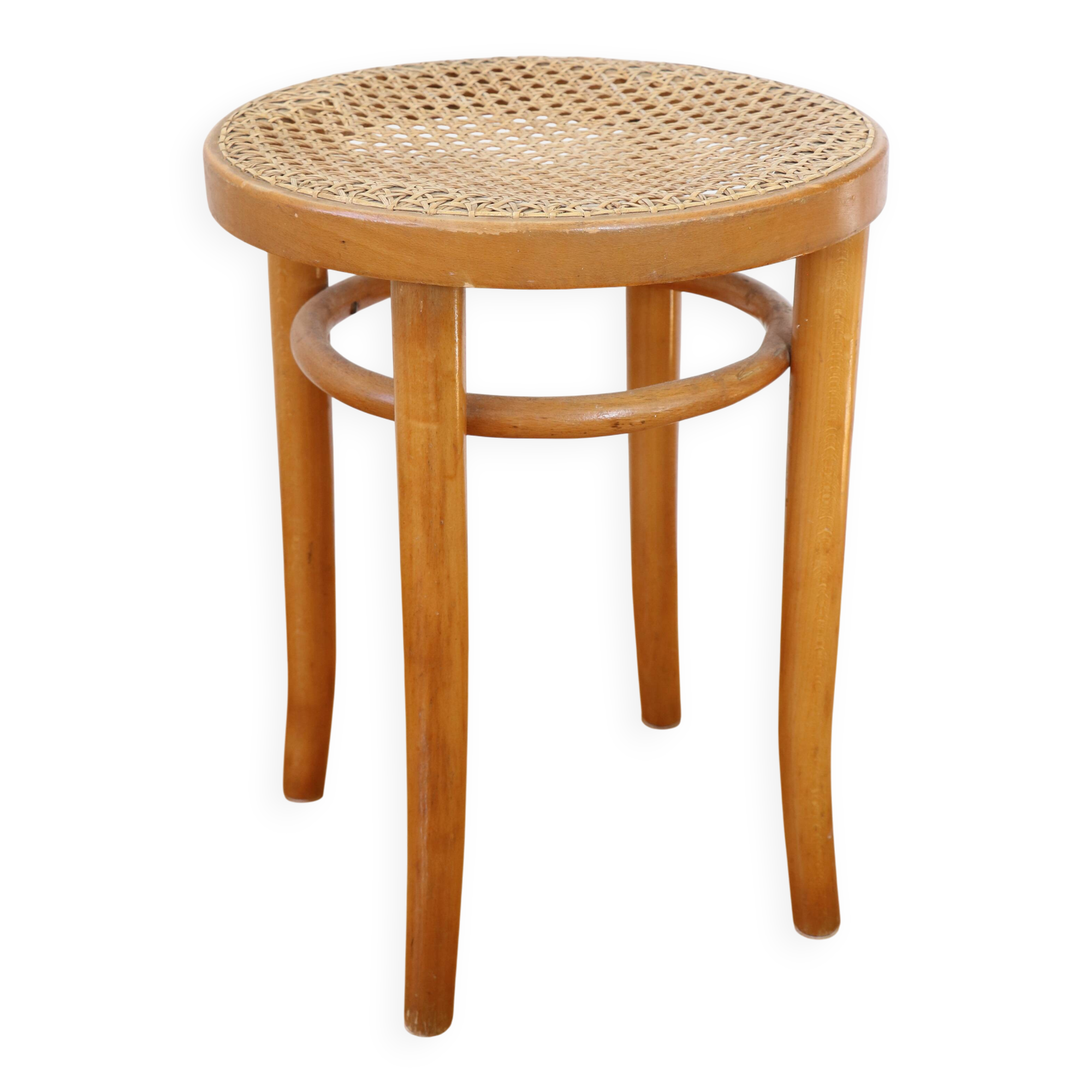 Tabouret en bois courbé et cannage