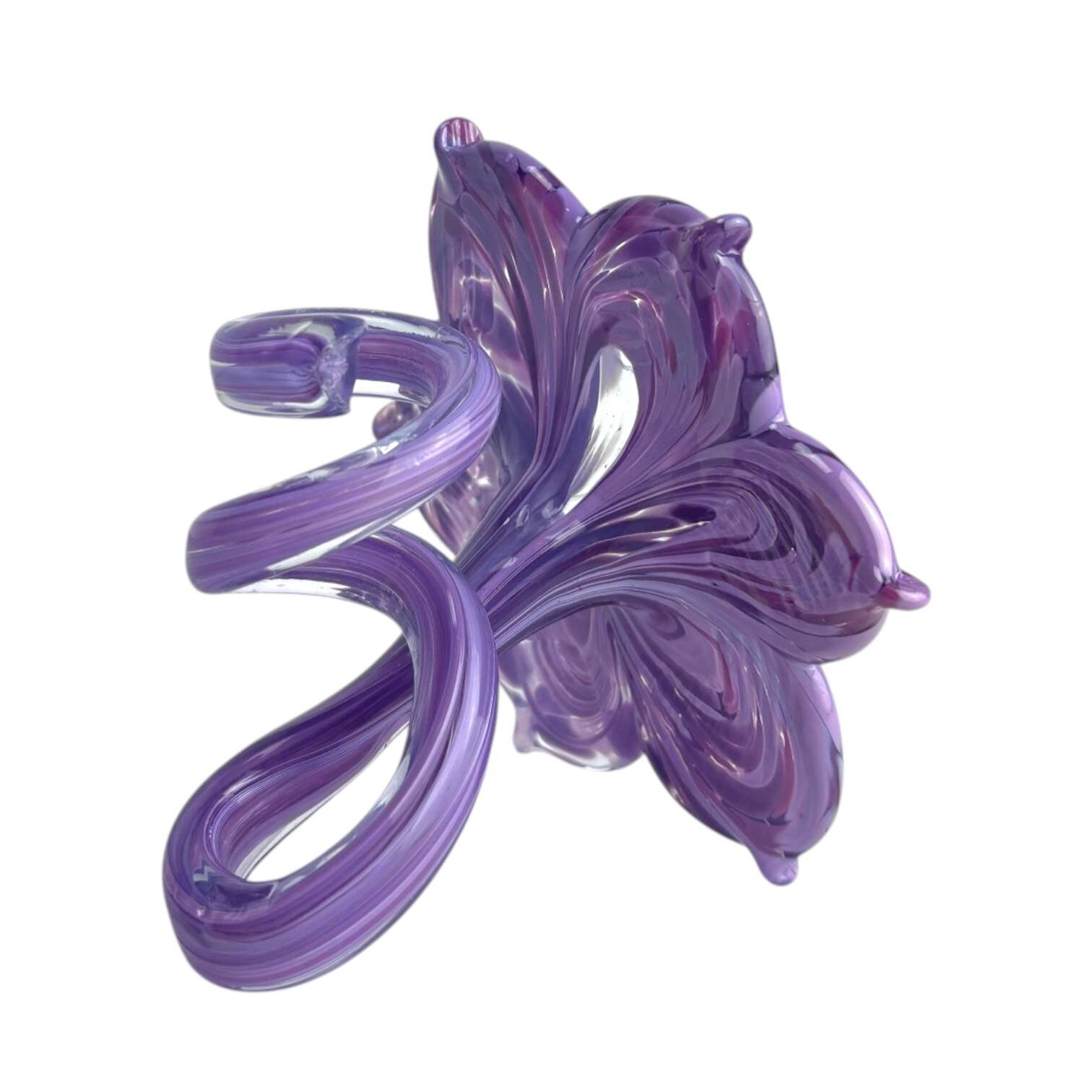 Pair of flower candle holders made of glass, handcrafted in Italy.