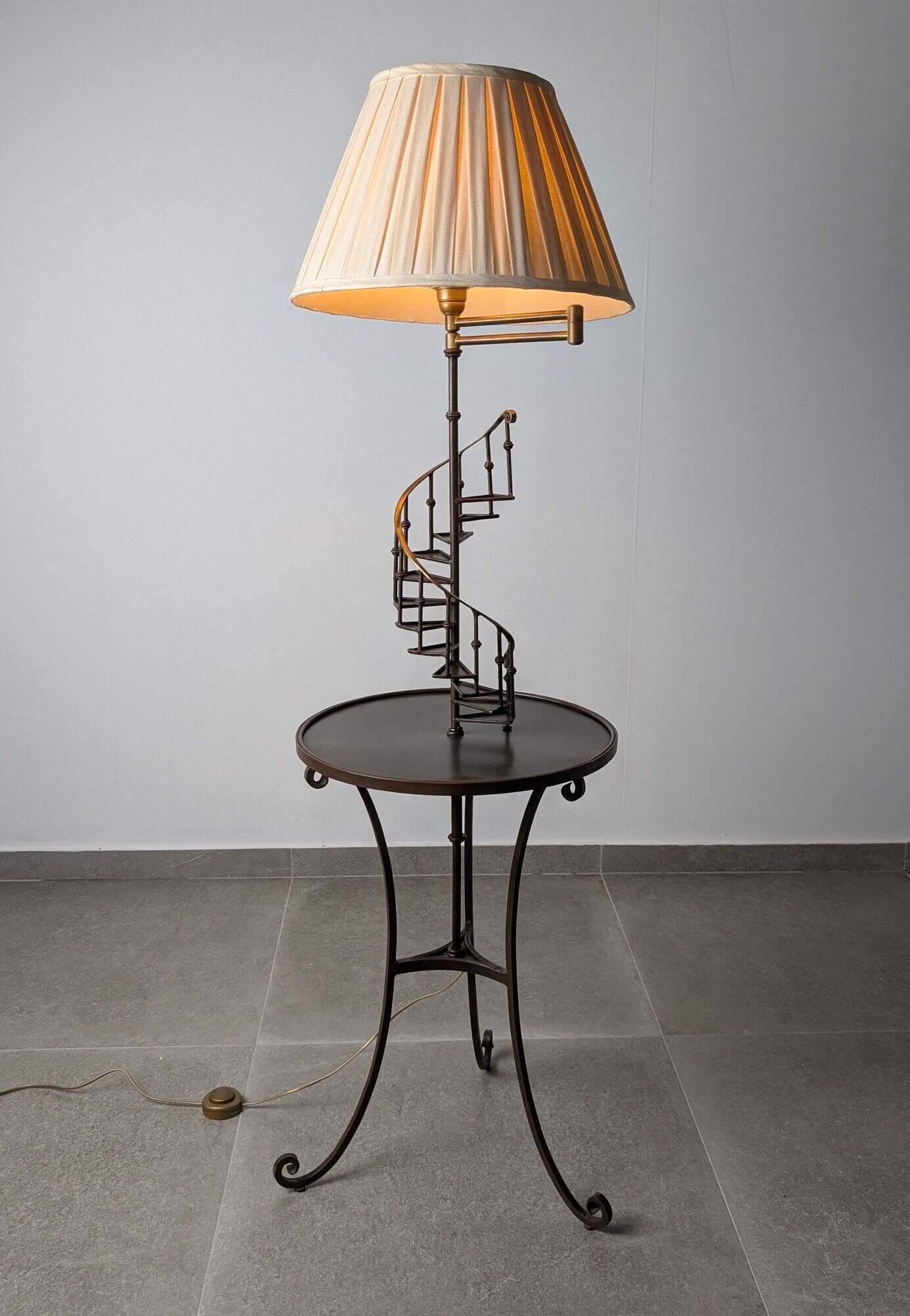French Floor Lamp with Spiral Staircase, iron and brass, Mid-Century