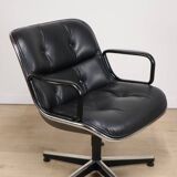 Fauteuil de bureau Charles Pollock édition Knoll en cuir, 1970
