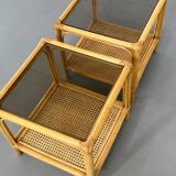 Rattan, Canework and Smoked Glass End Tables, 1960s, Set of 2