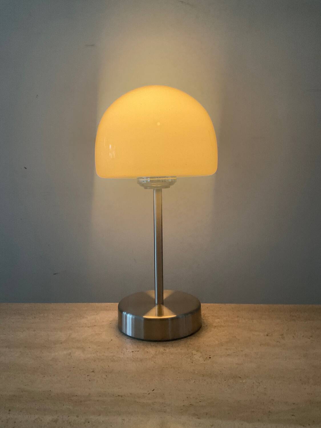 Space Age mushroom lamp in opaline and chromed metal