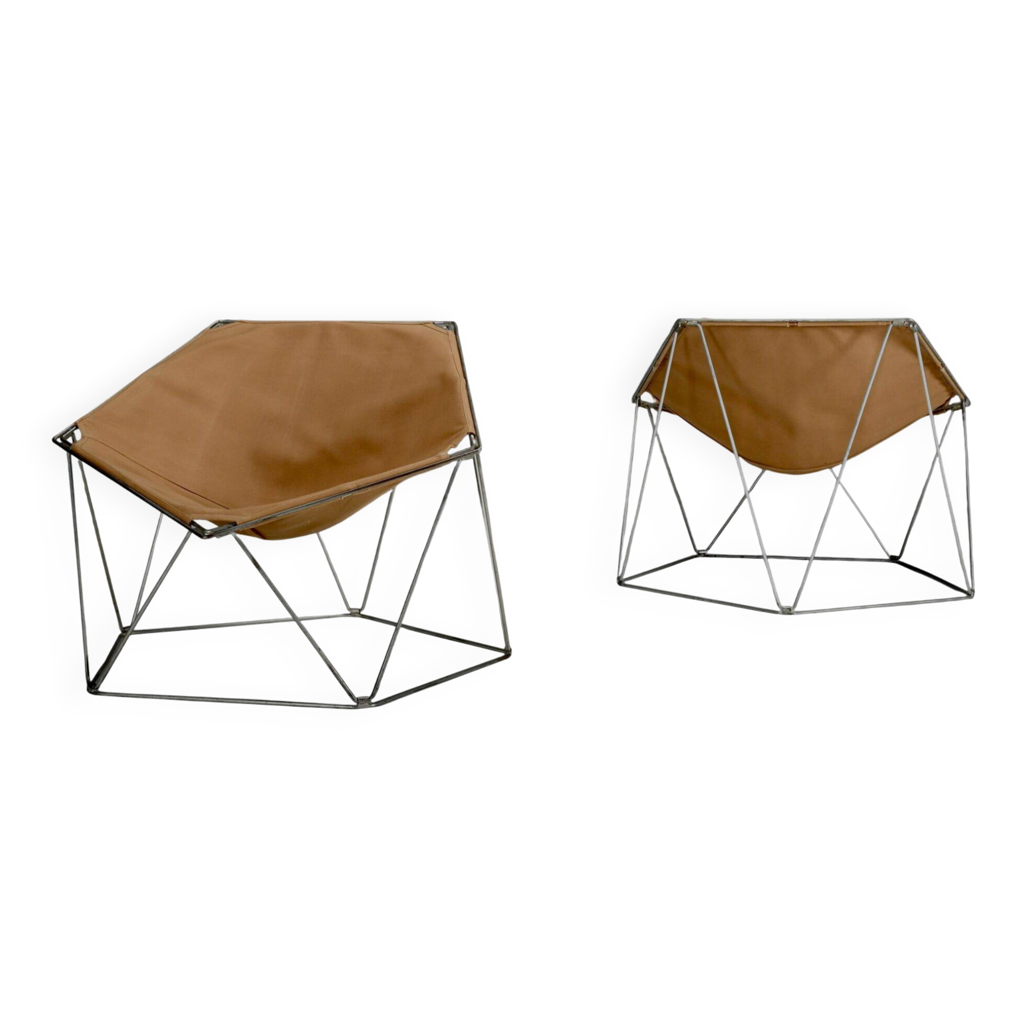 Early ocher canvas Penta chairs by Jean-Paul Barray & Kim Moltzer for Bofinger