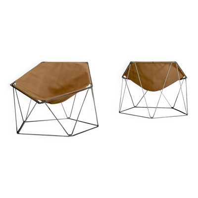 Anciens fauteuils Penta en toile ocre par Jean-Paul Barray et Kim Moltzer pour Bofinger
