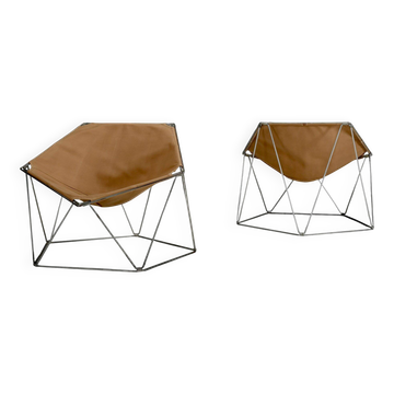 Early ocher canvas Penta chairs by Jean-Paul Barray & Kim Moltzer for Bofinger