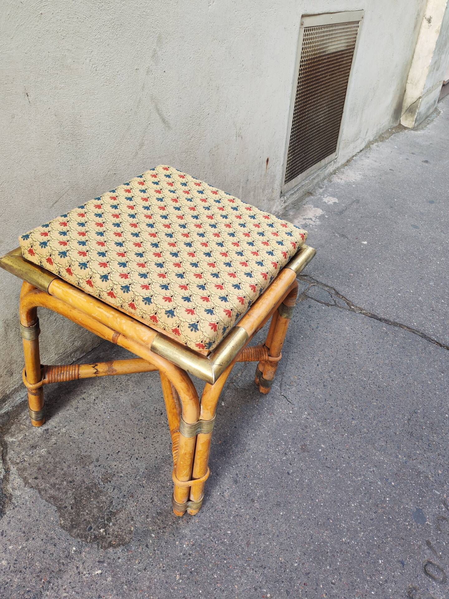 Bamboo and brass stool with cushion